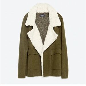 Zara Knit Faux Shearling Lined Sweater Jacket